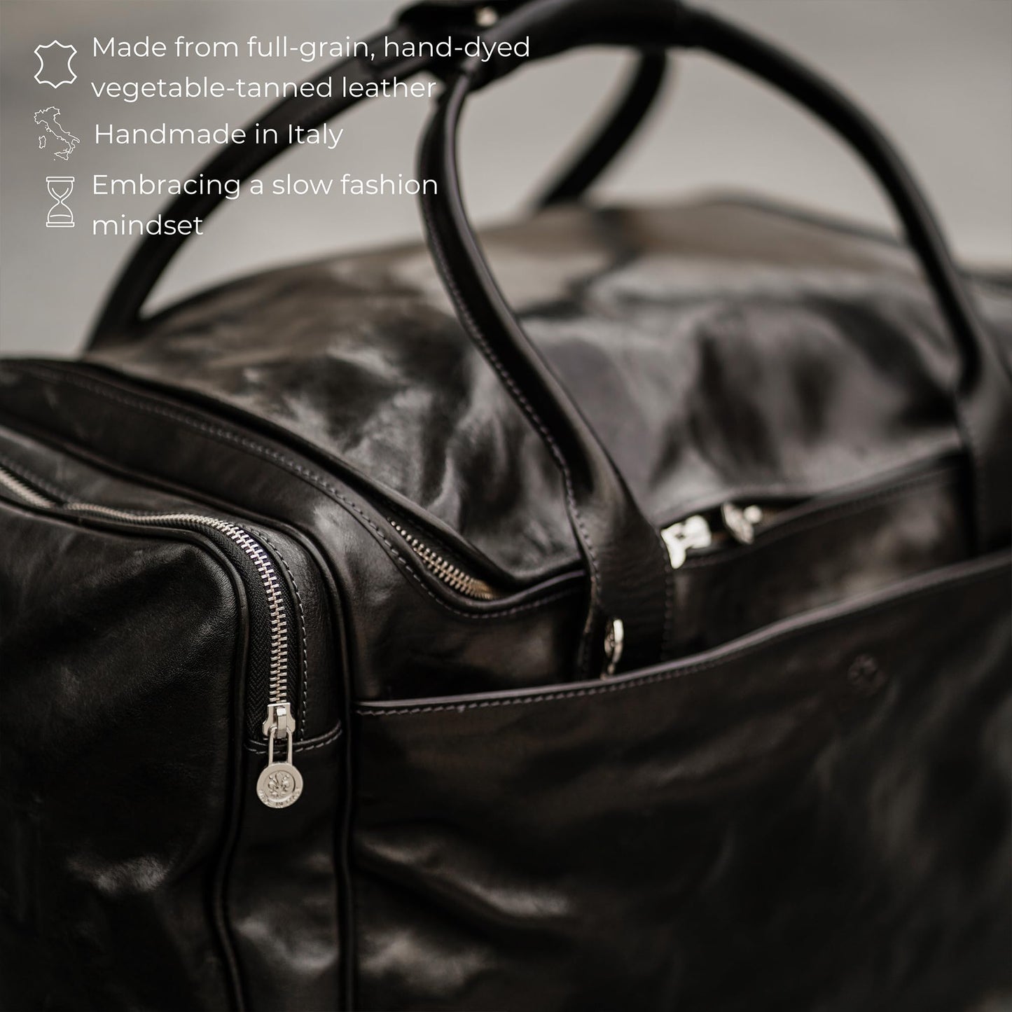 Time Resistance Leather Duffel Bag - Large Weekend Gym Travel Bag (Black)