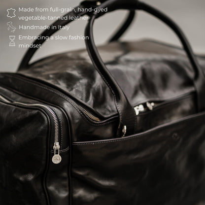 Time Resistance Leather Duffel Bag - Large Weekend Gym Travel Bag (Black)