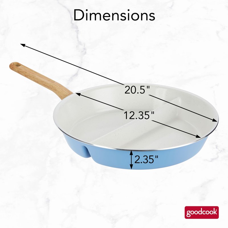 GoodCook Healthy Ceramic Titanium-Infused 12" Divided Skillet, Light Blue – Ceramic Cookware, Nonstick Cooking Pan, Divided Frying Pan Skillet for Eggs, Meats, Vegetables, Sauces, Warming Tortillas