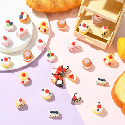 Gythara 44 pcs 11 Styles Lovely Cake Theme Resin Miniature Ornaments Sweet Dessert Imitation Food Figurines for DIY Fairy Garden Micro Landscape Desk Office Decor