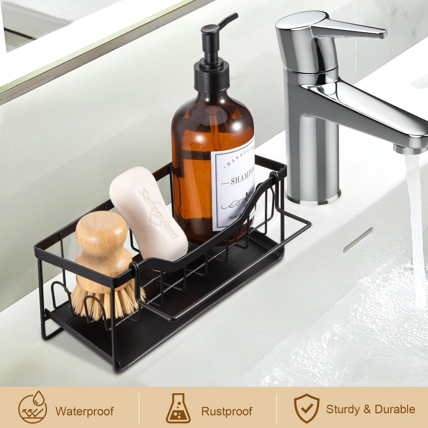 Sinnsally Sponge Holder for Kitchen Sink Caddy,Stainless Steel Dish Soap Dispenser Rack,Dish Soap Caddy for Kitchen Sink Utensil Holder with Drain for Countertop,Kitchen Counter Organizer and Storage