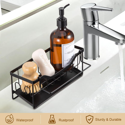 Sinnsally Sponge Holder for Kitchen Sink Caddy,Stainless Steel Dish Soap Dispenser Rack,Dish Soap Caddy for Kitchen Sink Utensil Holder with Drain for Countertop,Kitchen Counter Organizer and Storage