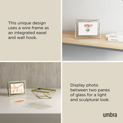 Umbra Prisma 4x6 Picture Frame, Metal Floating Wall or Desk Photo Display for Pictures, Art, Illustrations, and More, Brass