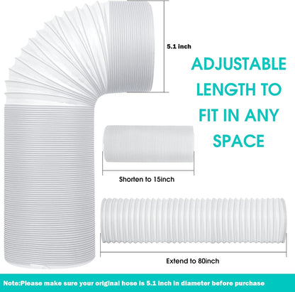 Portable Air Conditioner Hose, 5.1" Diameter & 80" Length, AC Exhaust Vent Hose, Universal Portable AC Hose Kit