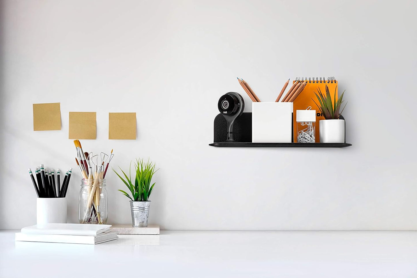 Made in USA Black Stick-On Removable Adhesive Floating Wall Shelf, Durable Textured ABS Plastic with Lipped Edges