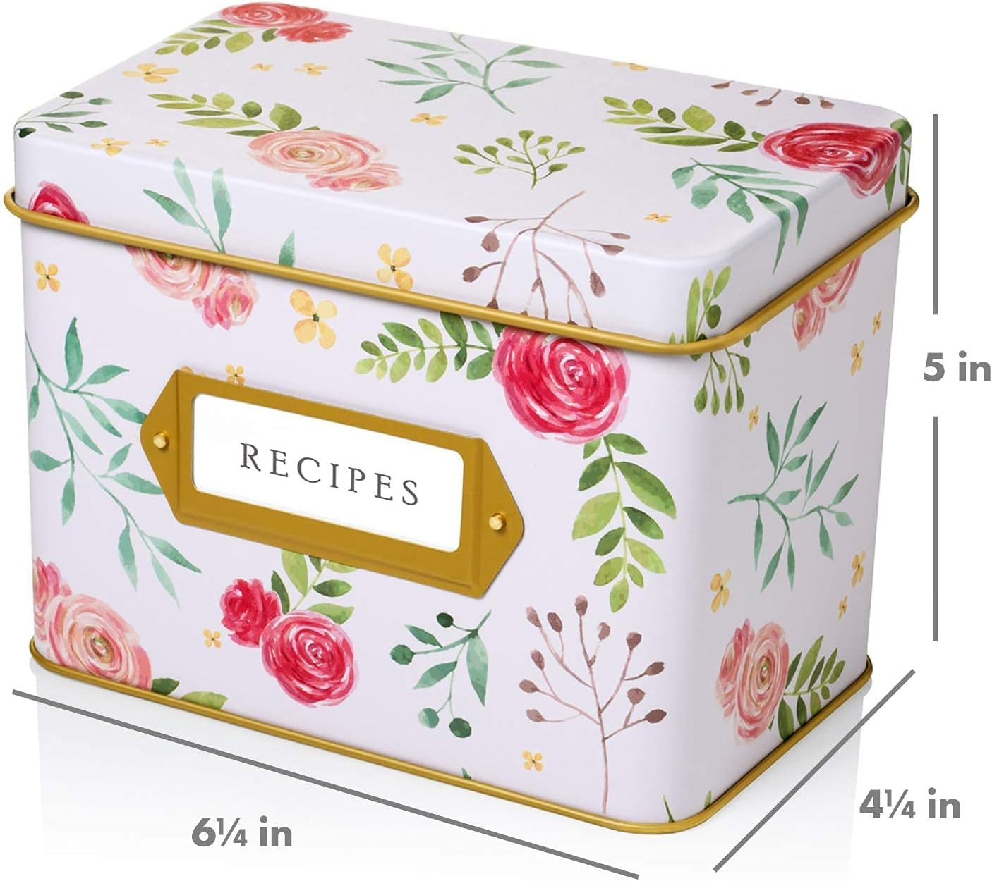 Jot & Mark Recipe Card Complete Gift Box | Decorative Pink Peonies Recipe Tin Box