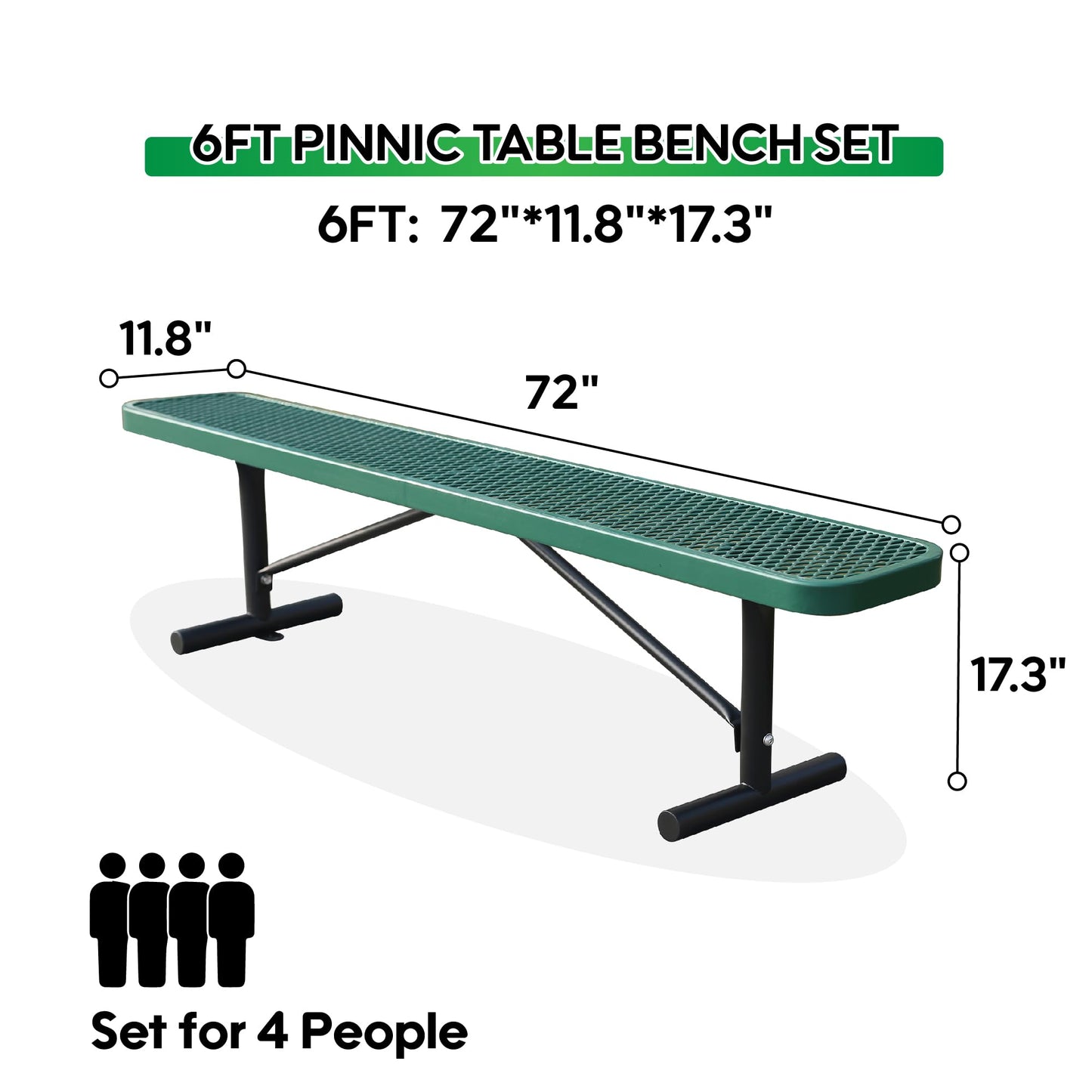 Sunnibety 6 Feet Heavy Duty Metal Park Bench for Outside, Outdoor Bench with Portable Frame, Commercial Benches for Shopping Mall, Store, Park, Patio, Deck, Green