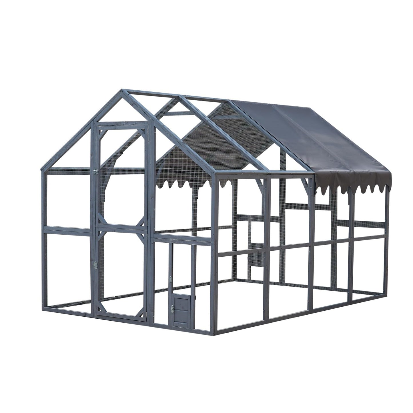 KEIKI 110" L Outdoor Large Chicken Coop with Waterproof Cover, Wire Mesh & 2 Lift Small Doors with Locks, Wood Chicken Coop House for Cat Kitten, Duck, Rabbit, Quail Playpen