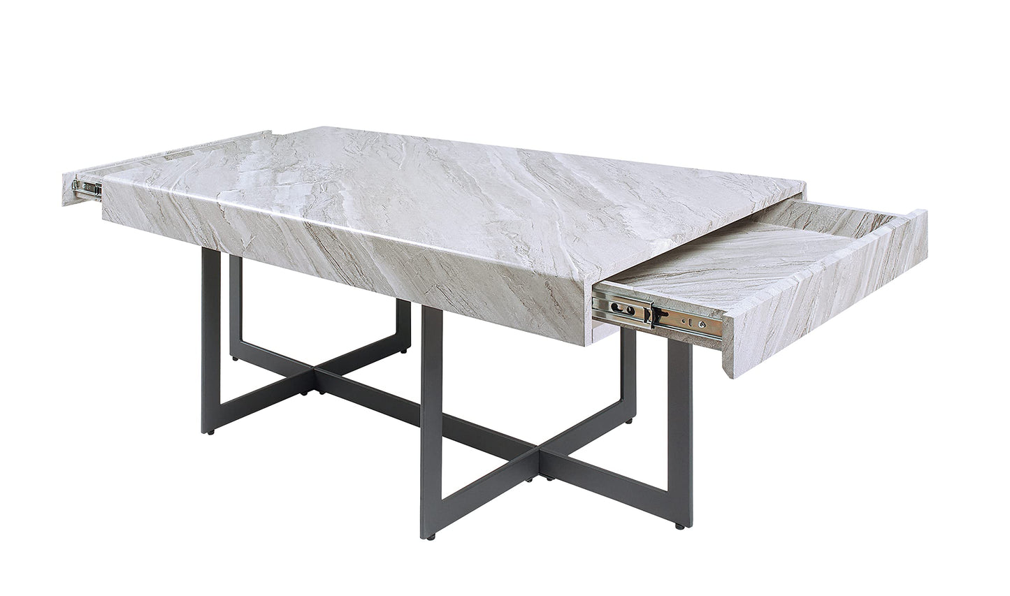 Furniture of America Willy Modern Storage Faux Marble Top 3-Piece Coffee, End and Sofa Table Set for Living Room, Gray