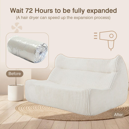 Ayiseedmid Lazy Floor Sofa, Comfy Sofa, Big Bean Bag Chairs,Fireside Chair for Living Room, Bedroom, Office (White, Loveseat)