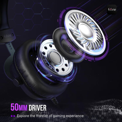 FIFINE Wired Gaming Headset, USB Headphone with 7.1 Surround Sound, Detachable Microphone, Control Box, 3.5mm Headphones Jack, Over-Ear Headset for PC/PS5/Xbox/Switch, Black-AmpliGame H9