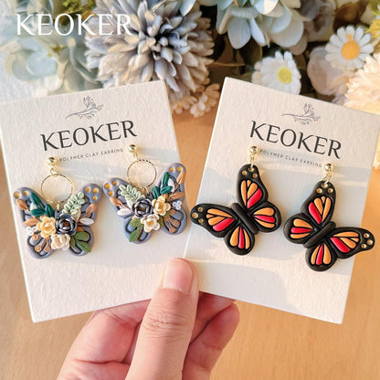KEOKER Polymer Clay Cutters - 6 Shapes Embossed Butterfly Cutters for Jewelry Making