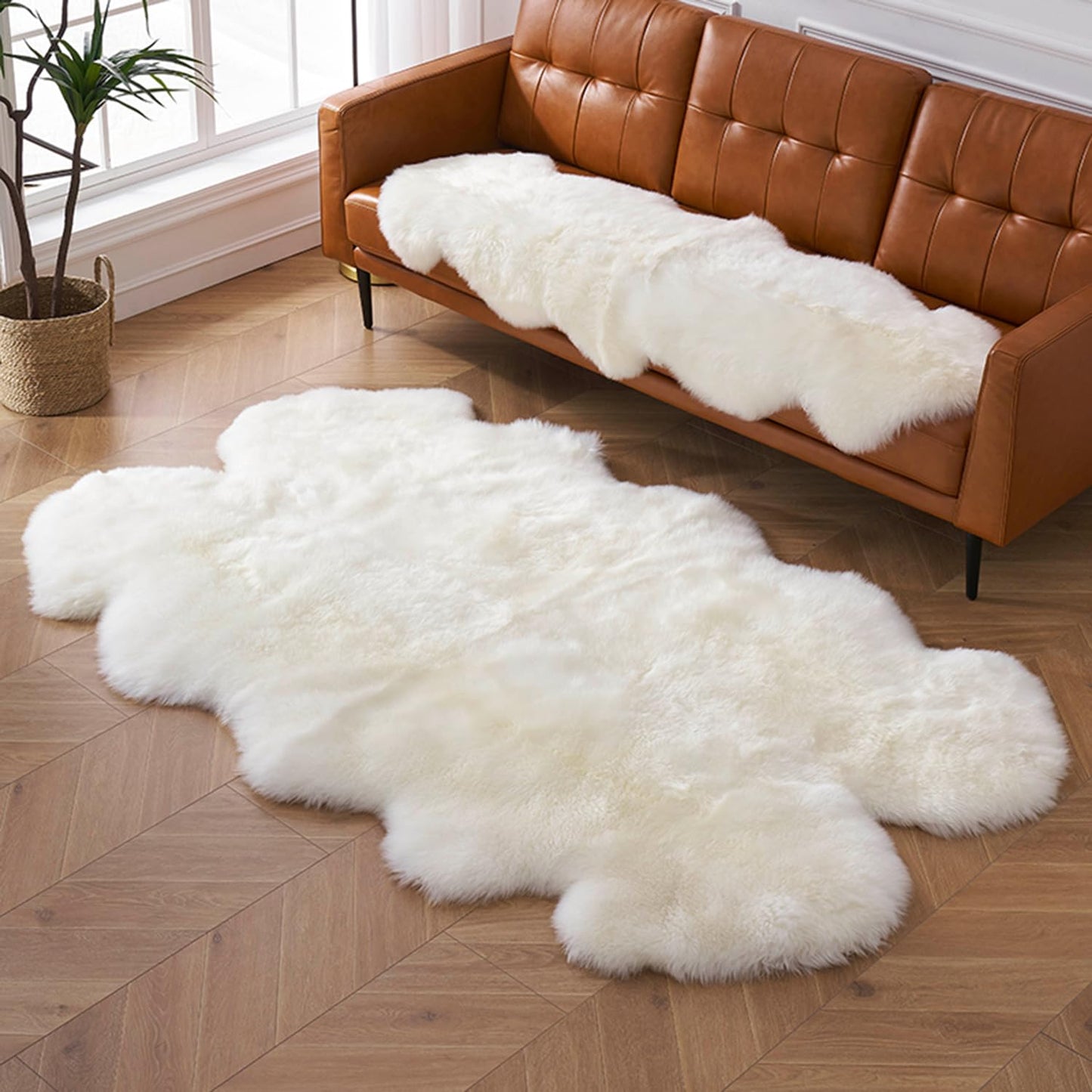 WL&ALLEN Sheepskin Rug - Genuine Thick & Lush 3 Inch Pile, Luxury Australian Pelts | Large Single Pelt 4'4" x 6'6", Ivory White