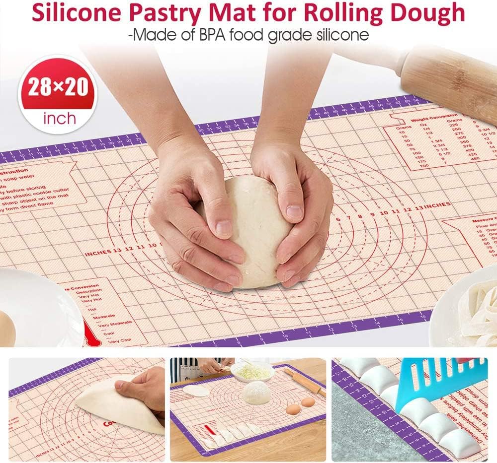 Pastry Baking Mat 28x20 Inch, Silicone Dough Sheet Mat with Measurement, Perfect for Making Pie, Pizza
