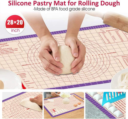 Pastry Baking Mat 28x20 Inch, Silicone Dough Sheet Mat with Measurement, Perfect for Making Pie, Pizza