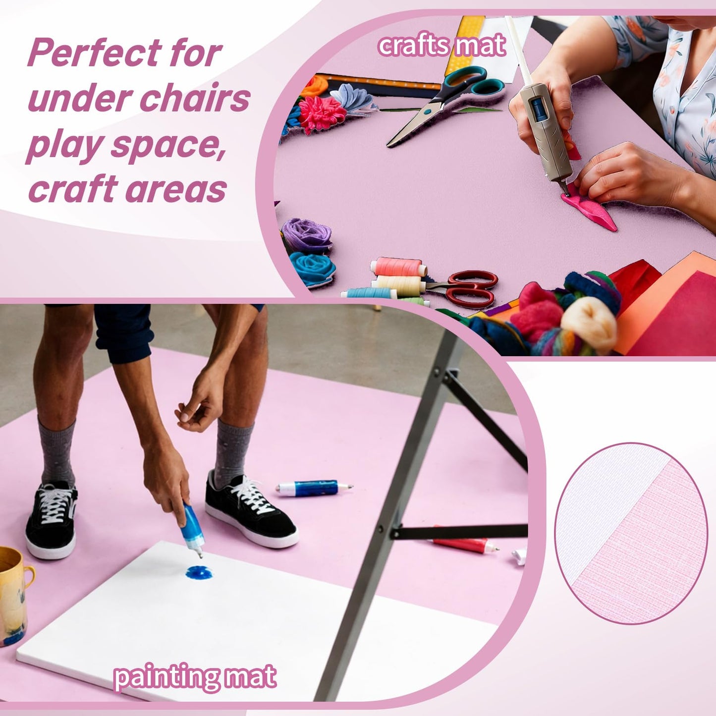 Drydiet 55x55 Inch Extra Large Craft & Painting Floor Mat - Waterproof Non-Slip PVC Art Rug, Floor Protector for Easel Painting Pottery Messy Projects, Washable Roll-up Spill Mat(Pink, Plain)