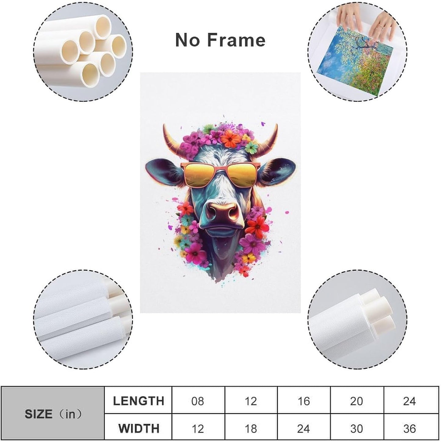 HHGaoArt Highland Cow Poster, Canvas Wall Art Animal Picture for Nursery and Kitchen Room (16x24inch-Unframed)