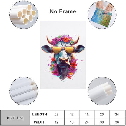 HHGaoArt Highland Cow Poster, Canvas Wall Art Animal Picture for Nursery and Kitchen Room (16x24inch-Unframed)