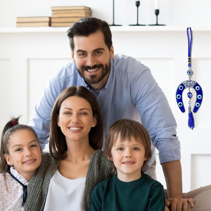 LUCKBOOSTIUM Evil Eye Horseshoe Hanging Ornament - Blue Charm & Horseshoe with Crystal for Luck & Protection