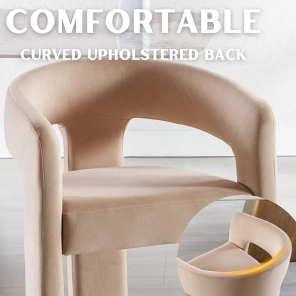 RIVOVA Modern Barrel Dining Chairs Set of 4, Velvet Upholstered Accent Side Chair with Arms Comfy Makeup Vanity Chairs, Dining Living Room Kitchen Chairs, Khaki