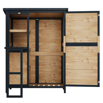 Jocisland Solid Fir Wood Outdoor Storage Shed,Garden Tool Shed with Foldable Workbench, Adjustable Shelves,Sloping Roof,Weatherproof Utility Cabinet for Backyard,Patio&Lawn, Poolside,2.05x3.8x5.25 FT