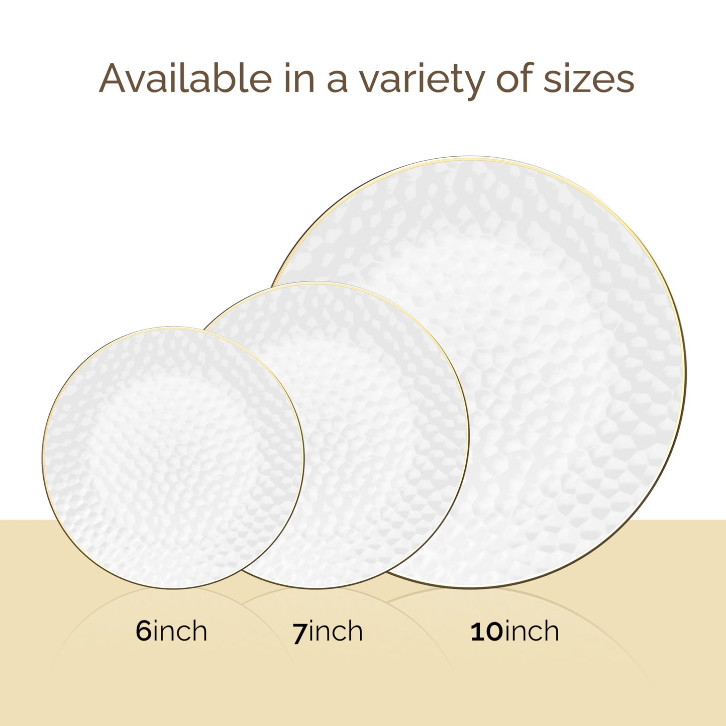 R-kay 100 Pack Clear Plastic Plates - 6.25 IN Hammered Gold Rimmed Sturdy, Durable And Extra Heavy duty Gold Plastic Dessert Plates Disposable - Ideal For Appetizer And And For Desserts.