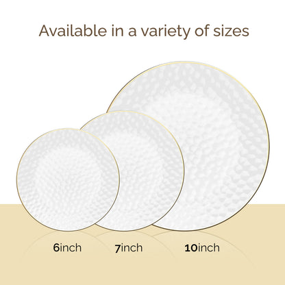 R-kay 100 Pack Clear Plastic Plates - 6.25 IN Hammered Gold Rimmed Sturdy, Durable And Extra Heavy duty Gold Plastic Dessert Plates Disposable - Ideal For Appetizer And And For Desserts.