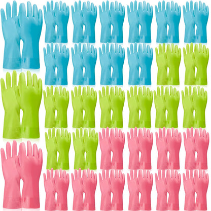 Gandeer 36 Pairs Blue Rubber Reusable Gloves Long Household Dishwashing Gloves Kitchen Cleaning for Dishes Clean Gardening (L,Pink,Green)