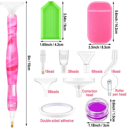 Outus 31 Pcs 5D DIY Diamond Tools Kit with Handmade Resin Painting Pens, Anti-Slip Mats, Plastic Diamond Trays, Clay Boxes, Drill Point Accessories for Adults DIY Craft(Pink, Purple)