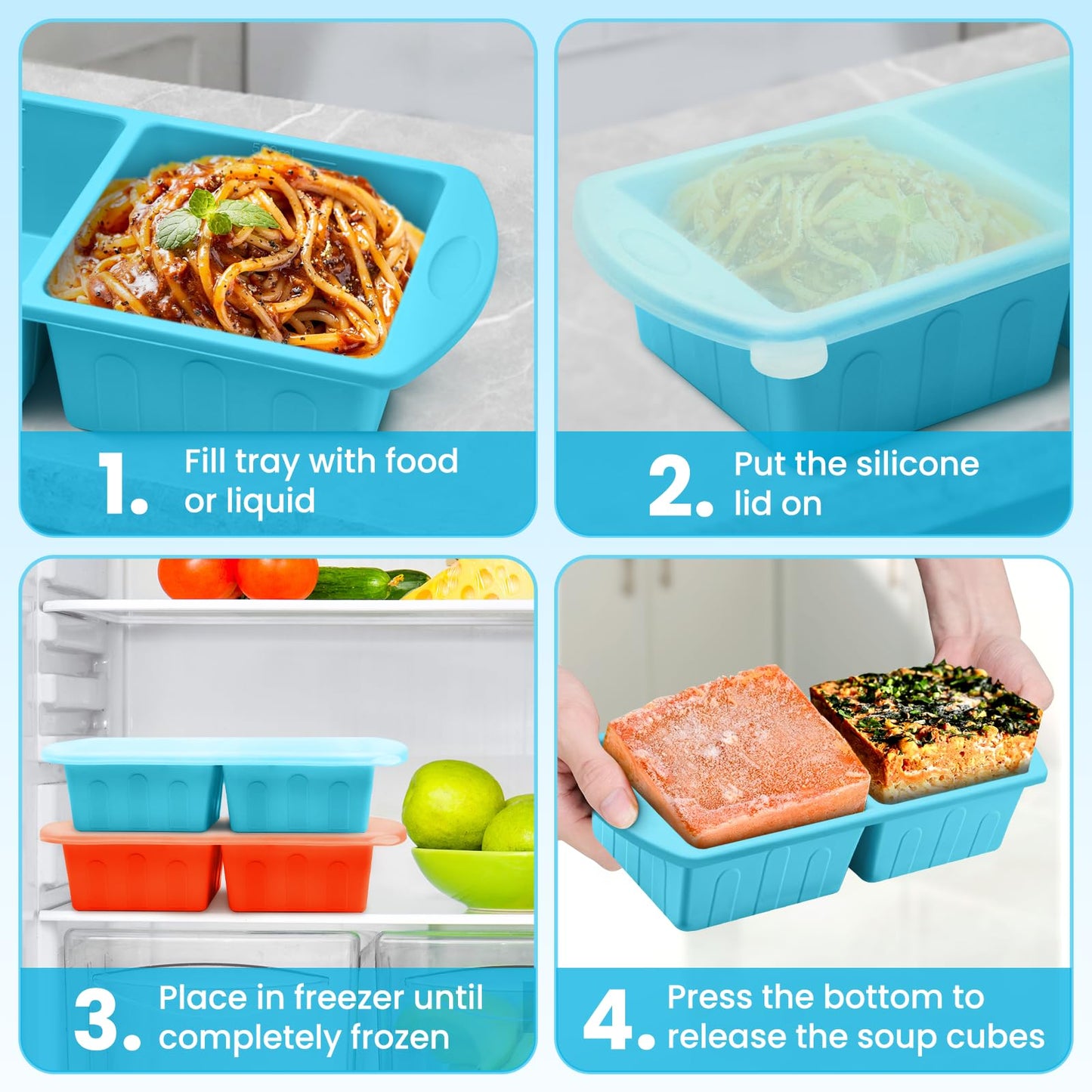 2 Pack Silicone Freezer Trays With Lid For Easy Storage Silicone Soup Freezer Molds 2 Cup ，Perfect For ice cube tray Freezing Broth Sauces Store Leftovers , Leakproof, Easy Release Dishwasher Safe