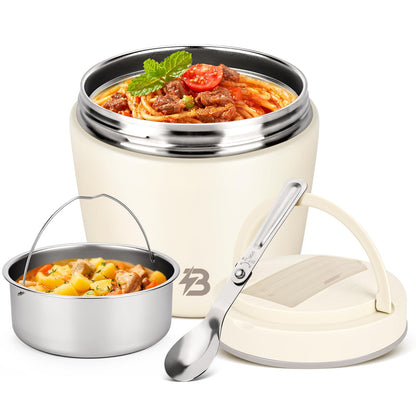 TSAKBAM Thermo for Hot Food for Adults, 40OZ Wide Mouth Insulated Food Jar with Spoon, Leak Proof Stainless Steel Lunch Soup Thermo for Food (White)