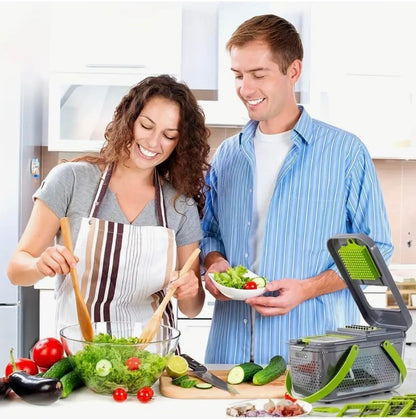 14 in 1 Vegetable Chopper Dicer with Container, Mandoline Slicer, Cheese Grater, Cabbage Shredder, French Fry Cutter, Stainless Steel Manual Hand Kitchen Gadget for Onion Potato Fruit