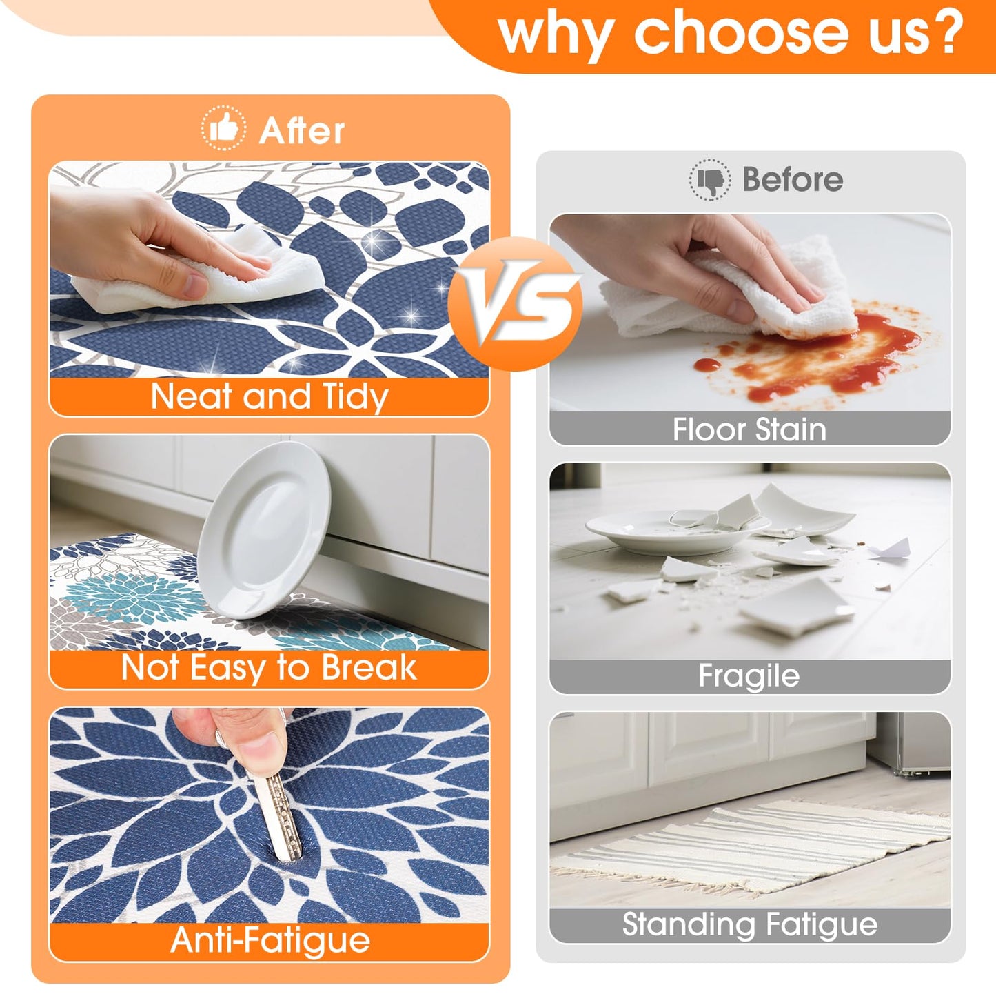 StepLively Kitchen Mats, 2PCS Kitchen Rugs, Cushioned Anti Fatigue Kitchen Mats for Floor, Kitchen Accessories Non-Slip Waterproof Kitchen Rug Set for Sink, Kitchen, Laundry, 17.3"×30"+17.3"×47"