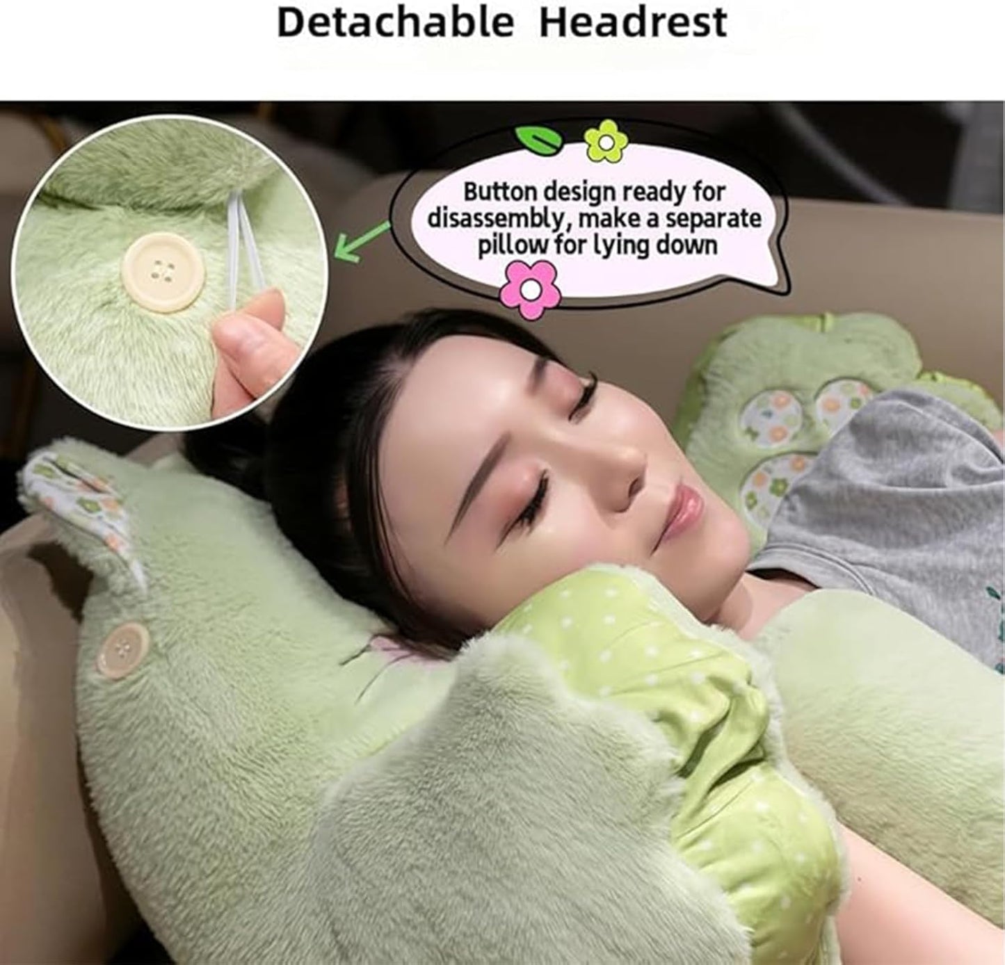 WQHSXXIA Cute Kitty Rest Reading Pillow for Adults, Kawaii Soft Lumbar Pillows Rest Cushion with Washable Cover