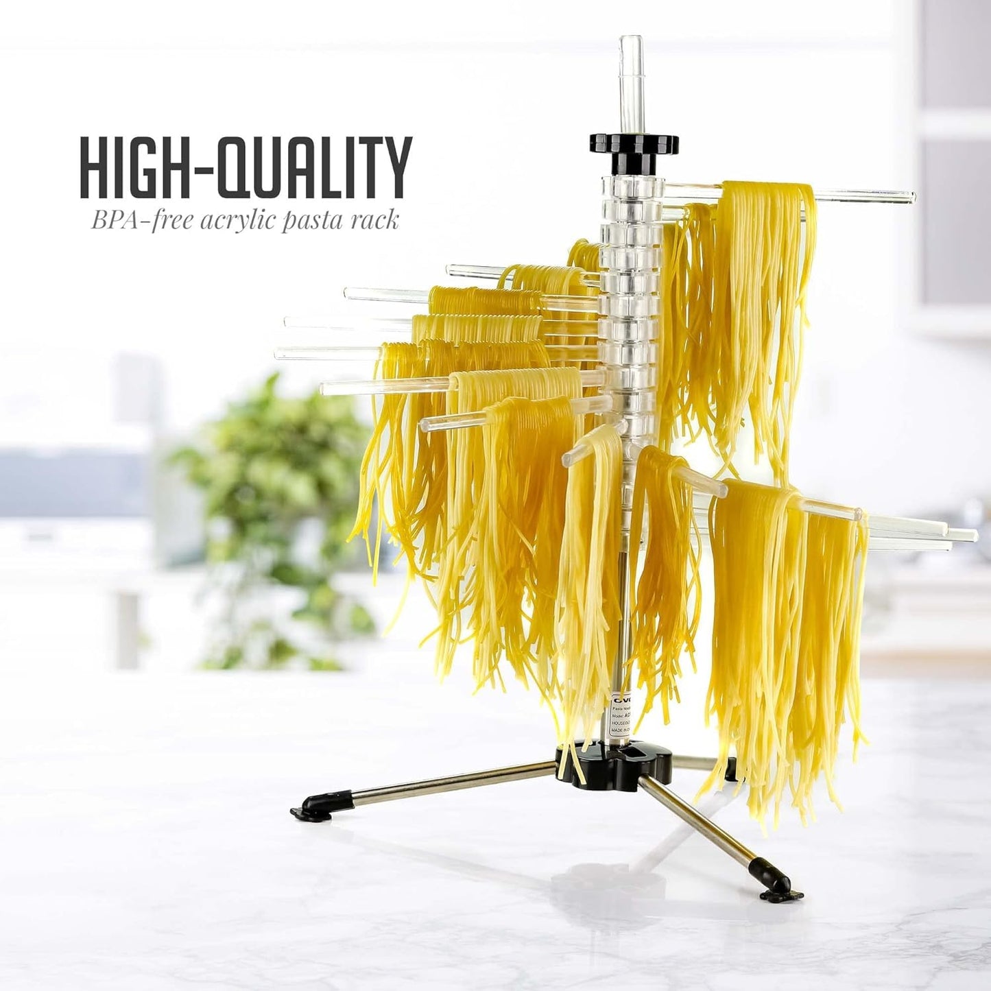 OVENTE Collapsible Pasta Drying Rack for Homemade Fresh Spaghetti & Noodles, BPA-Free Acrylic Rods, Rotating Arms, Compact & Easy to Clean, Clear ACPPA900C