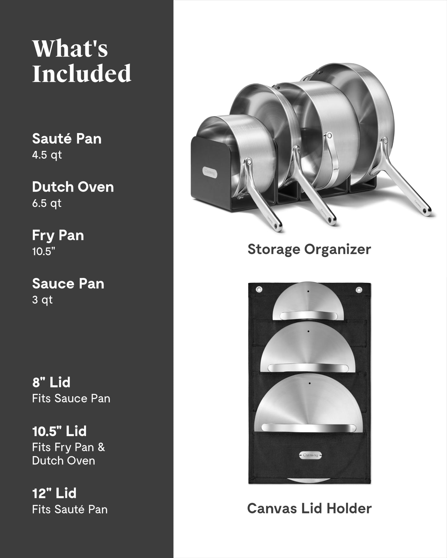 Caraway Stainless Steel Cookware Set – 12 Piece 5-Ply Stainless Steel Pots and Pans Set - Includes Fry, Sauce, Sauté Pan, Dutch Oven, and Space-Saving Storage - Non Toxic, PTFE & PFOA Free