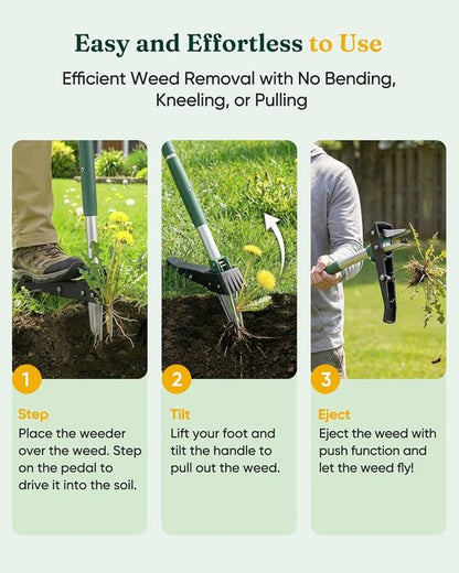 Grenebo Stand Up Weed Puller Tool - Heavy-Duty Claw Weeder with Eject Mechanism for Easy Weed Removal