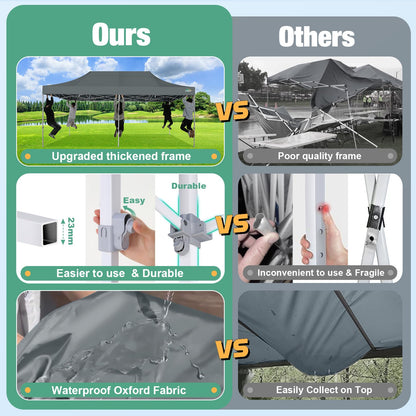 COBIZI 10x20 Canopy Tent, Heavy Duty Pop up Canopy with Sidewalls, Waterproof Easy Setup Canopy with Mosquito Netting, Outdoor Instant Screen Tents for Parties, Wedding with Roller Bag, Gray