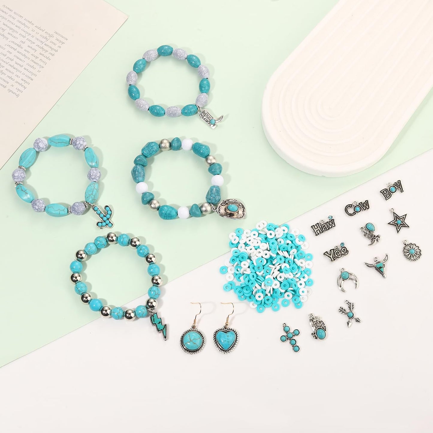 2300PCS+ Western Beads Charms for Bracelet Making Turquoise Clay Heishi Beads Letter Spacer Bead Cactus Star Cowboy Boot Charms for Western Jewelry Making Cowgirl Accessories (Turquoise 1)