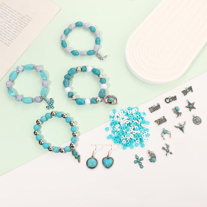 2300PCS+ Western Beads Charms for Bracelet Making Turquoise Clay Heishi Beads Letter Spacer Bead Cactus Star Cowboy Boot Charms for Western Jewelry Making Cowgirl Accessories (Turquoise 1)