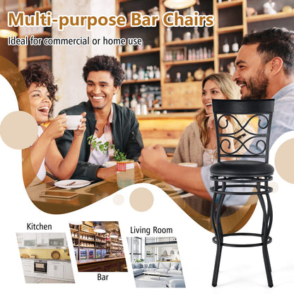 COSTWAY Bar Stools Set of 4, 360 Degree Swivel, 30" Bar Height Bar stools, with Leather Padded Seat Bistro Metal Vintage Chairs with Back for Kitchen Island, Pub (Set of 4)