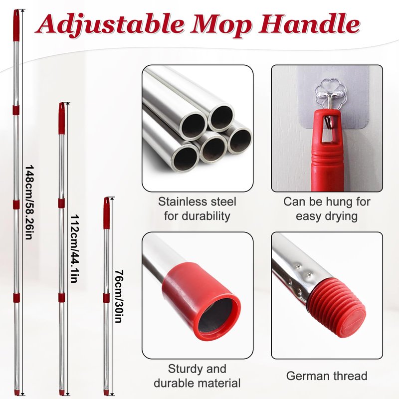 Spin Mop Handle,Mop Heads Replacements,Scrubber Mop Head and Mop Base Combo Set Compatible with Ocedar RinseClean 2-Tank Spin Mop,Mop Replace Head and Scrub Brush Set for Multi-Surface Hard Floor