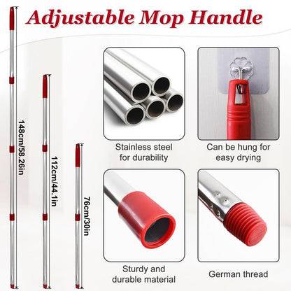 Spin Mop Handle,Mop Heads Replacements,Scrubber Mop Head and Mop Base Combo Set Compatible with Ocedar RinseClean 2-Tank Spin Mop,Mop Replace Head and Scrub Brush Set for Multi-Surface Hard Floor
