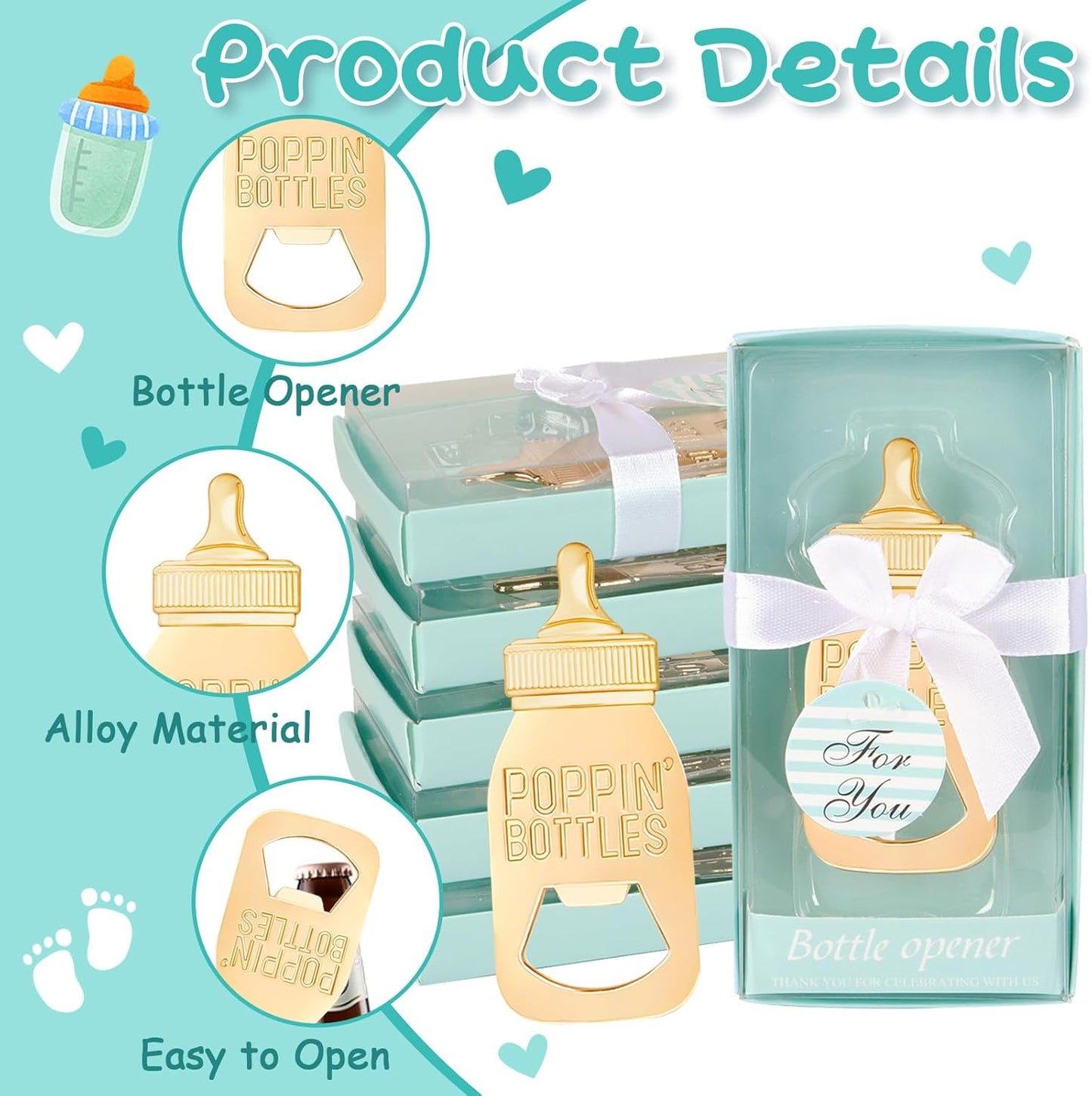 24-Pack Baby Shower Favor Bottle Openers - Blue Souvenirs and Decorations
