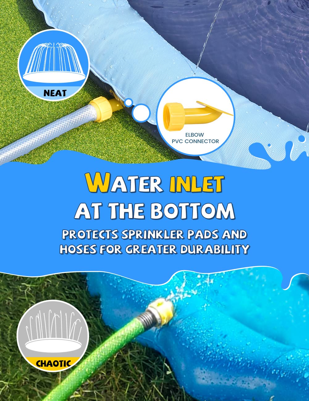 VISTOP Non-Slip Splash Pad for Kids and Dog, Thicken Sprinkler Pool Summer Outdoor Water Toys - Fun Backyard Fountain Play Mat for Baby Girls Boys Children or Pet Dog (67 inch, Red&Yellow&Green&Blue)