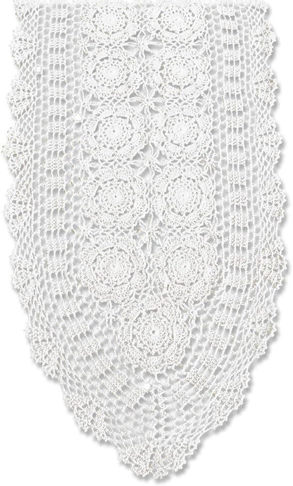 14x72 inch KEPSWET Cotton Handmade Crochet Lace Oval Table Runner Dresser Console Coffee Table TV Stand Decor White