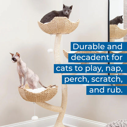 Habitat Haven The Sanctuary Cat Tree - Luxury Cat Condo, Large Modern Indoor Tower with 3 Faux Fur Beds, Scratching Posts, and Toys for Cats, 23-Inch Width x 23-Inch Depth x 52-Inch Height
