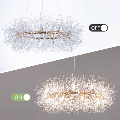 Wellmet Firework Chandelier 38 inch, Modern Crystal Chandelier Gold Wagon Wheel Light Fixture, Mid Century Round Ceiling Lighting for Dining Room, Foyer, Living Room, Bedroom, Hallway, Entryway
