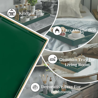 15.8" 10.2" 1.4" MAONAME Dark Green Decorative Tray, Serving Tray with Handles, Plastic Trays for Coffee Table