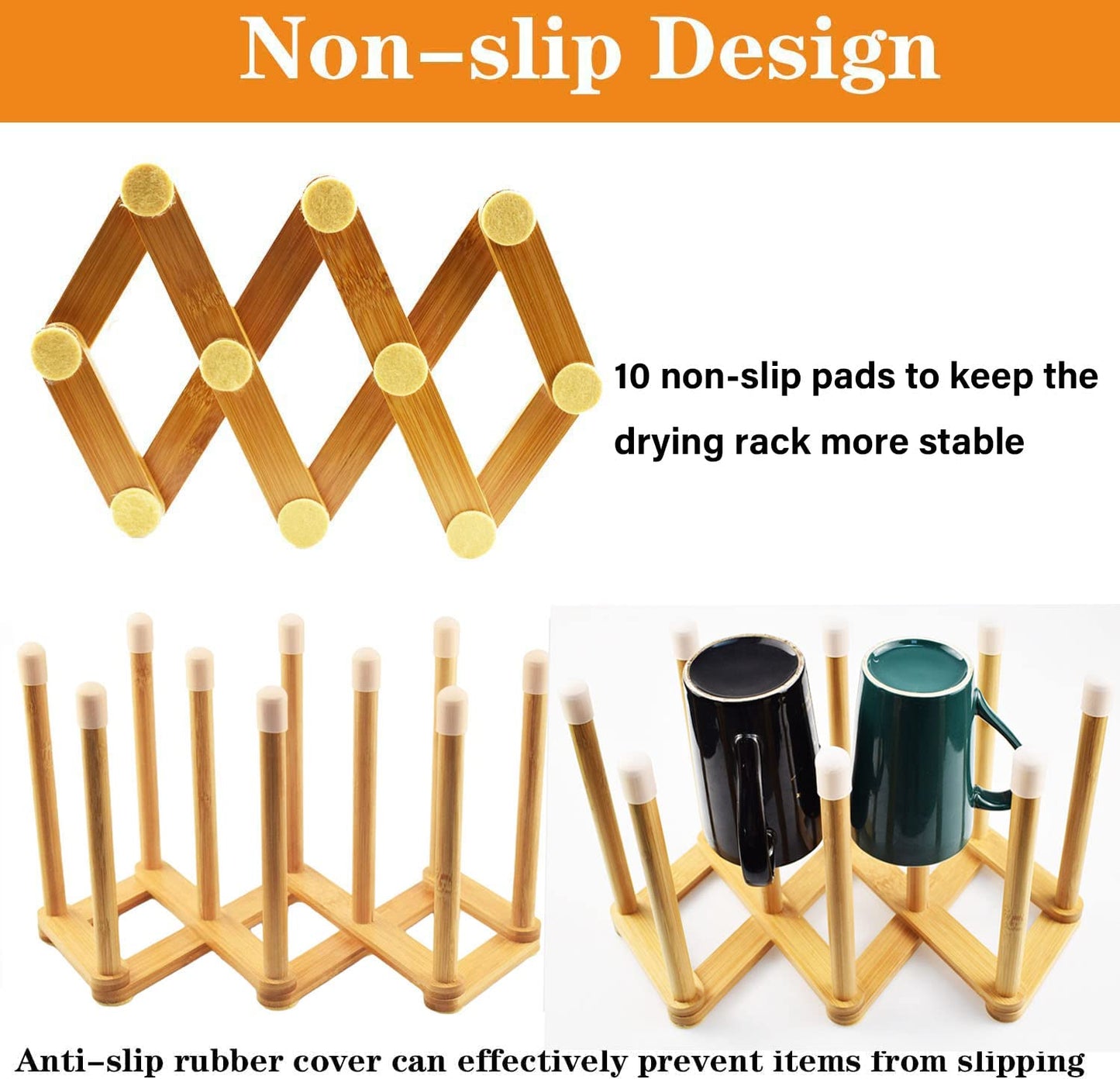 Cyauatt Bamboo Retractable Bottle Drying Rack Cup Dish Drying Racks,Sports Water Bottle and Mug Drainer Stand, Plastic Bag Dryer Rack and Multifunctional Drying Rack for Kitchen Countertop